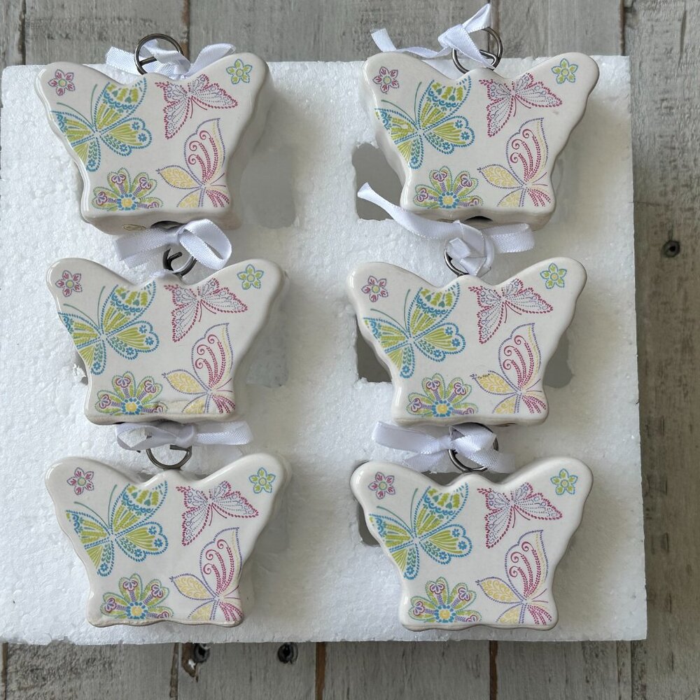 Temp-tations Set/ 6 Spring A Flutter Butterfly Figural Ceramic Ornaments NEW QVC
